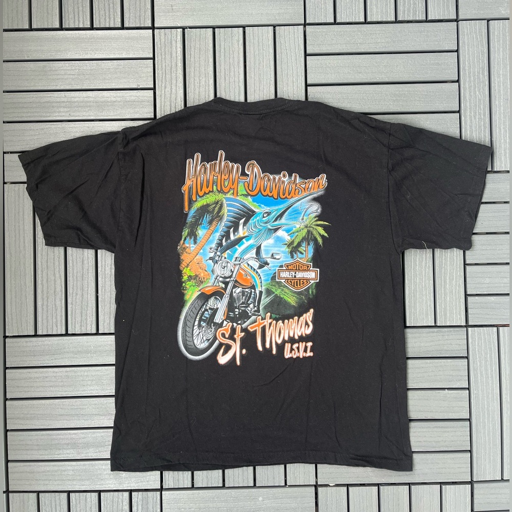 Harley Davidson T Shirt Marlin Swordfish St Thomas Virgin Islands Mens XL Black
